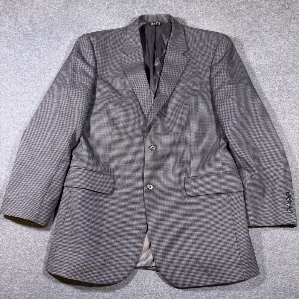 Jos. A. Bank Blazer Mens 41L Grey Blue Plaid Wool Two Button Sport Coat Jacket